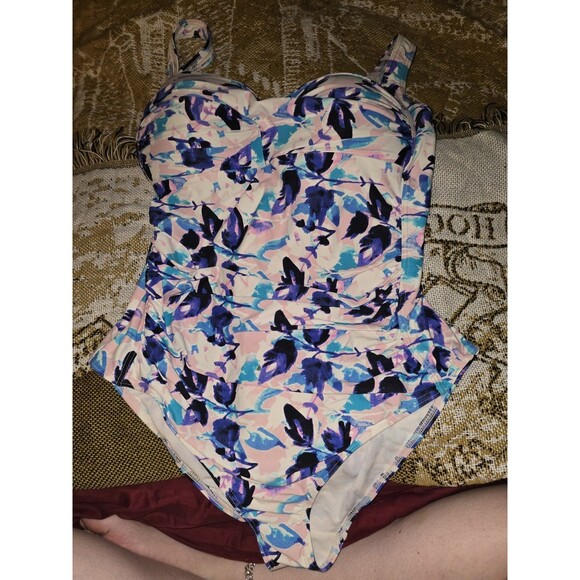 Niptuck One Piece Swimsuit Size 14 Slimming Tummy Control Pink Tropical Lined - Picture 1 of 6